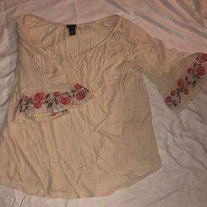 Cream Blouse with embroidered half sleeves